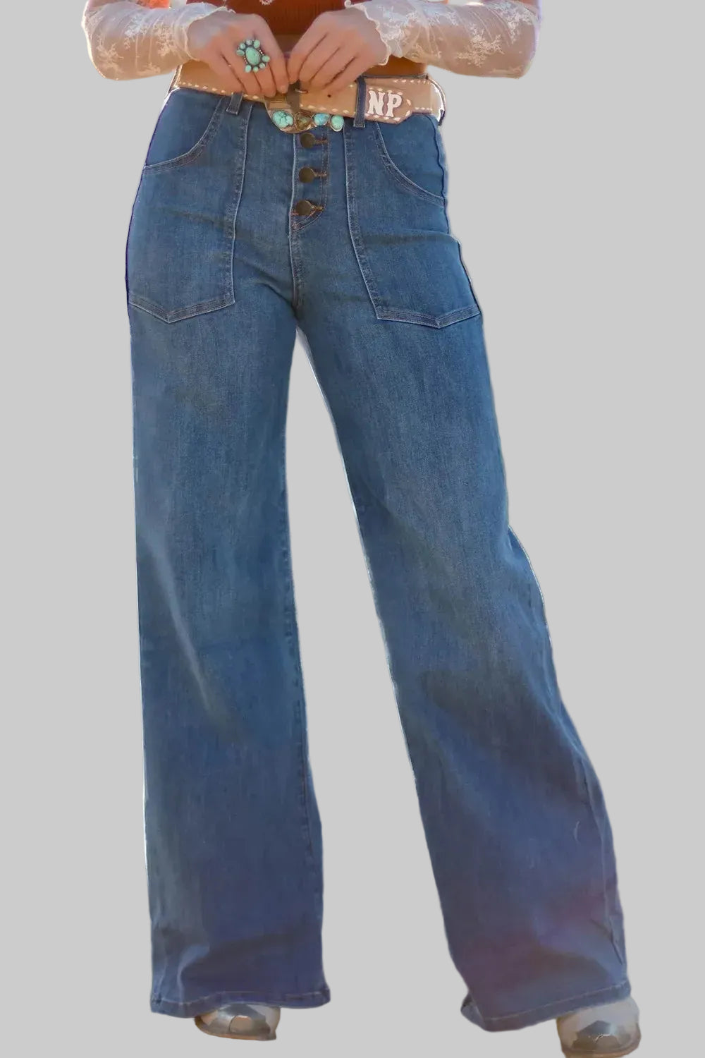 High-Waisted Wide-Leg Button-Front Jeans Jeans Medium / 4 The Nichole Collection