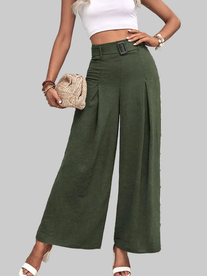 High Waisted Wide Leg Pants Dress Pants Matcha Green / S The Nichole Collection