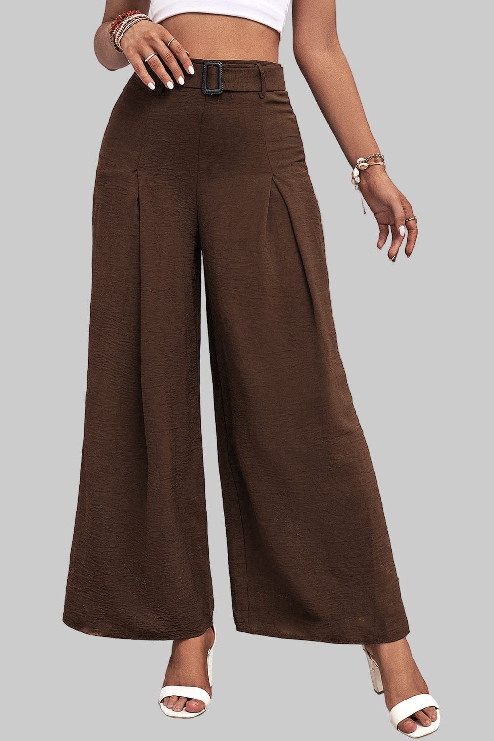 High Waisted Wide Leg Pants Dress Pants Brown / S The Nichole Collection