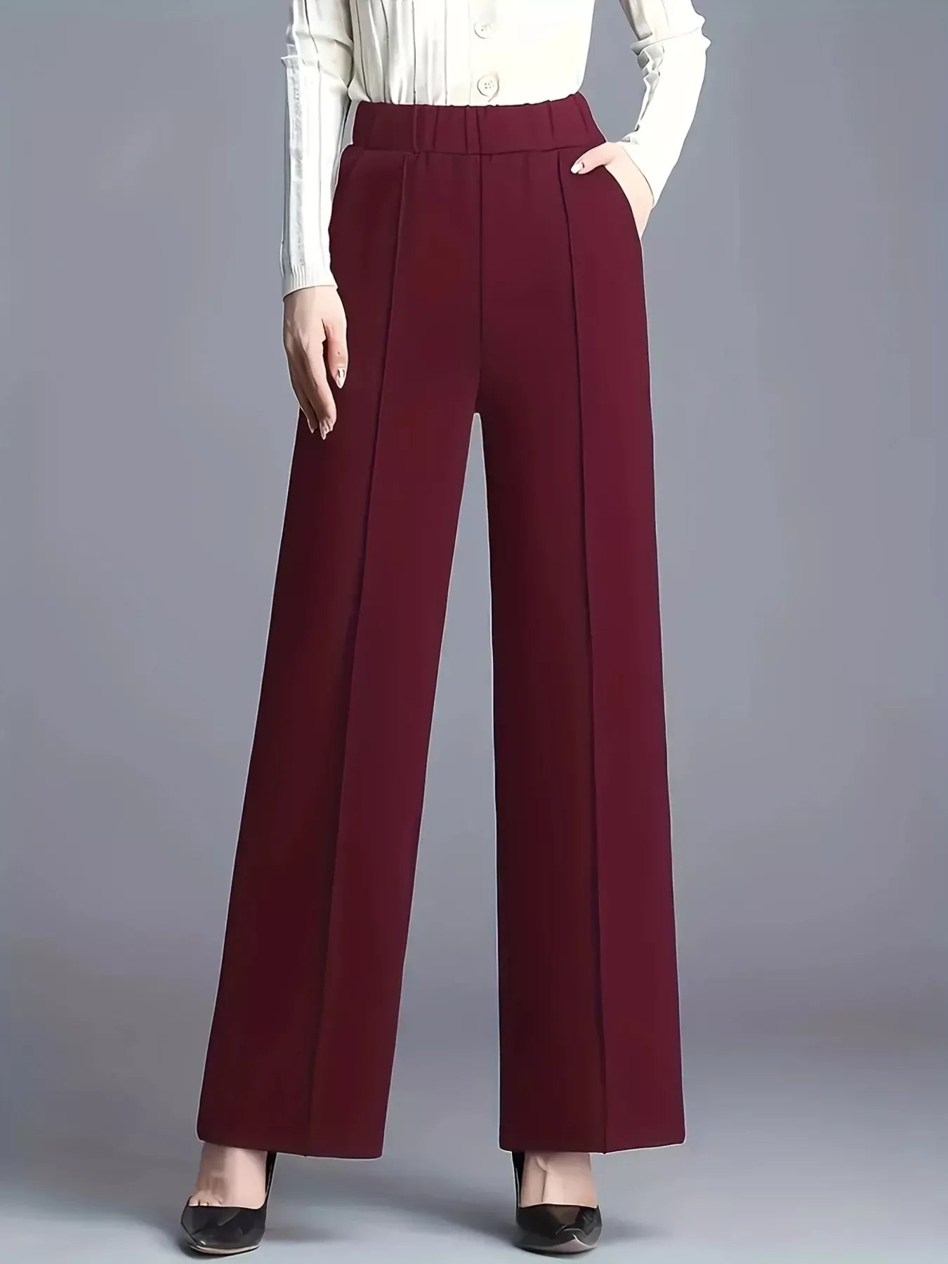 High-Waisted Wide Leg Pants Dress Pants Burgundy / S The Nichole Collection