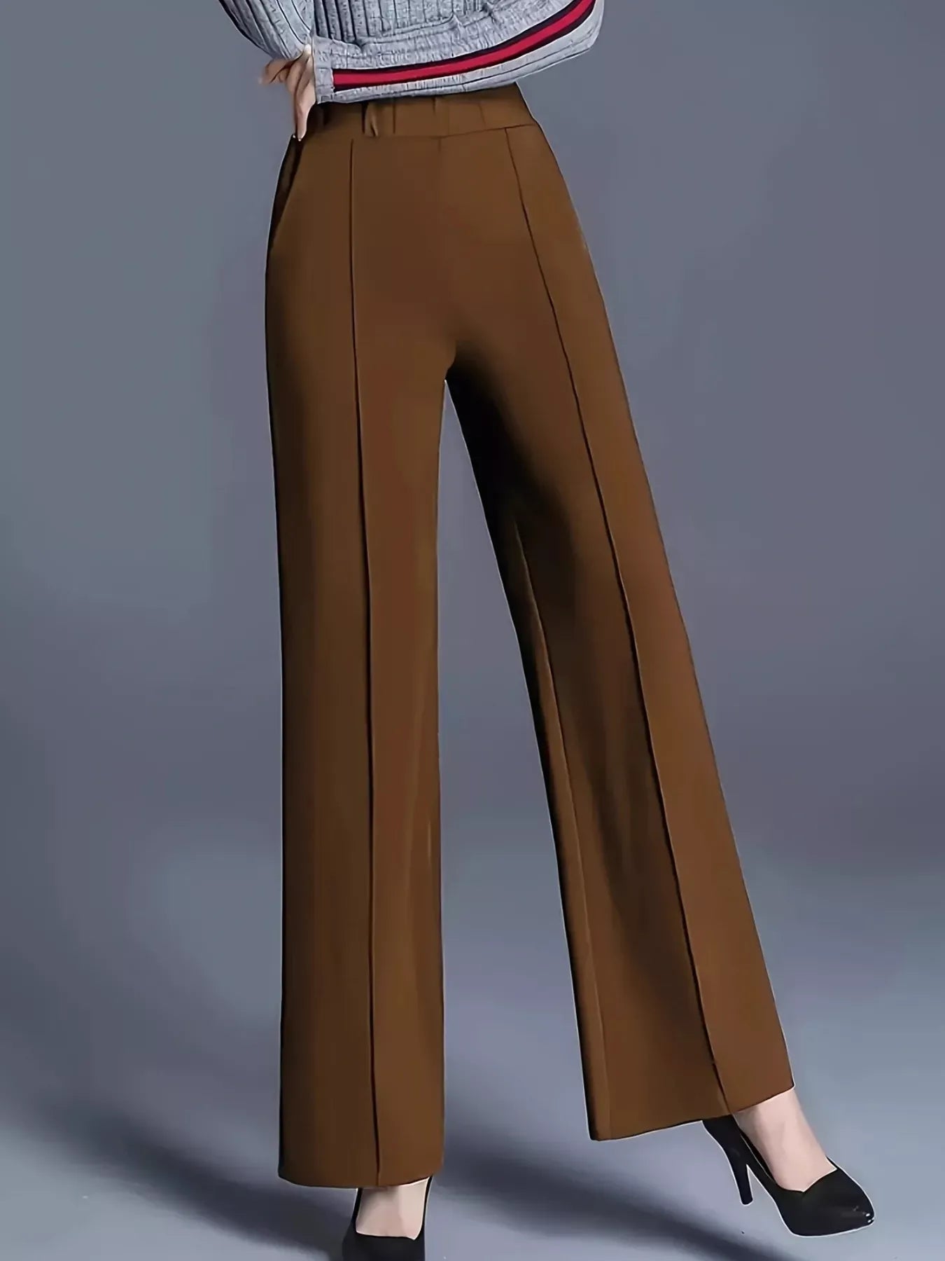 High-Waisted Wide Leg Pants Dress Pants Dark Brown / S The Nichole Collection