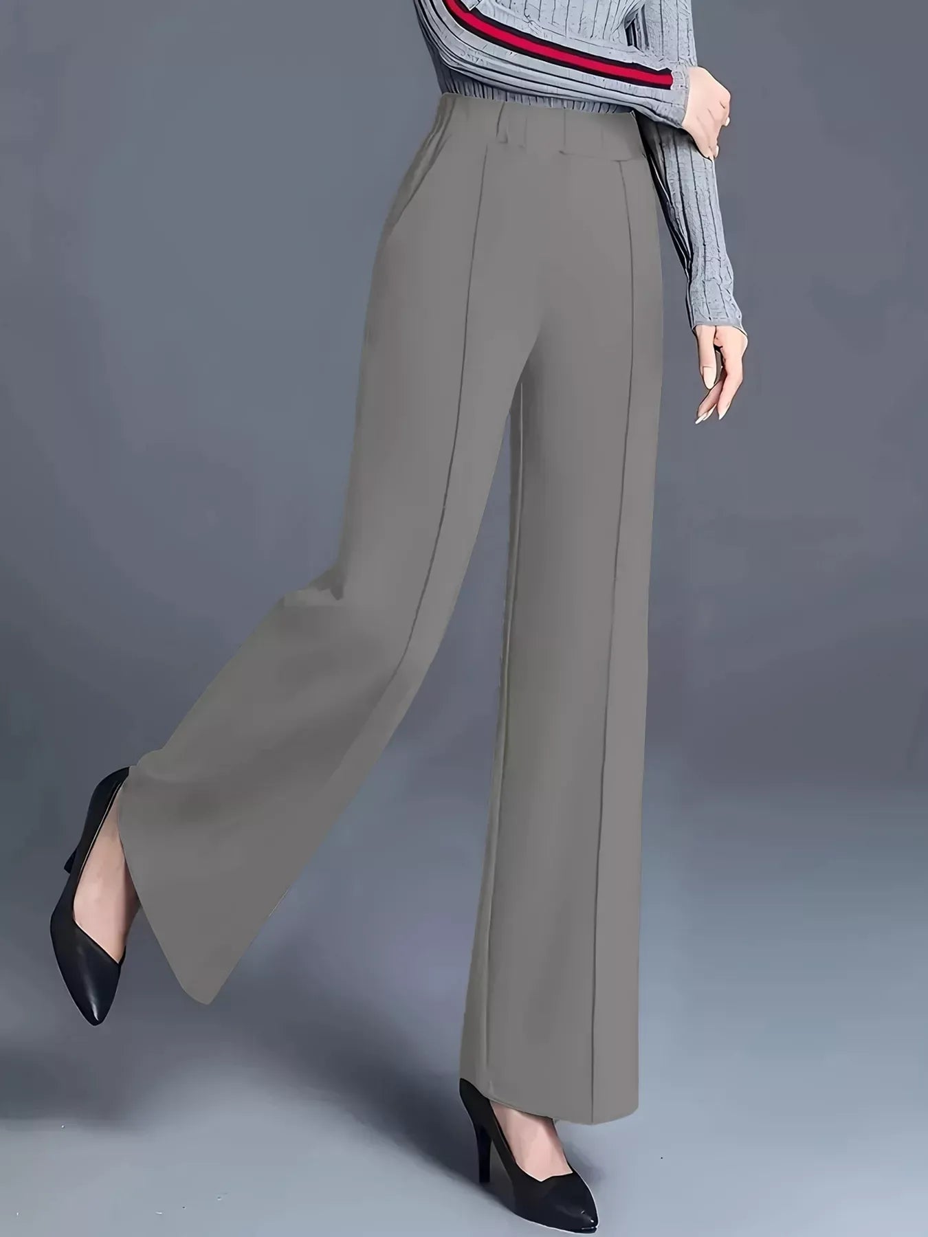 High-Waisted Wide Leg Pants Dress Pants Gray / S The Nichole Collection