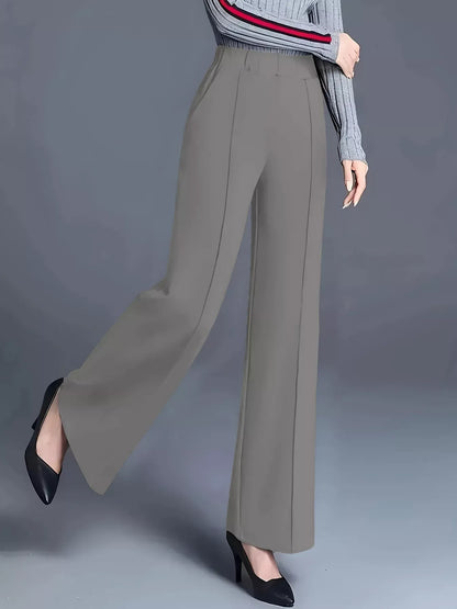 High-Waisted Wide Leg Pants Dress Pants Gray / S The Nichole Collection