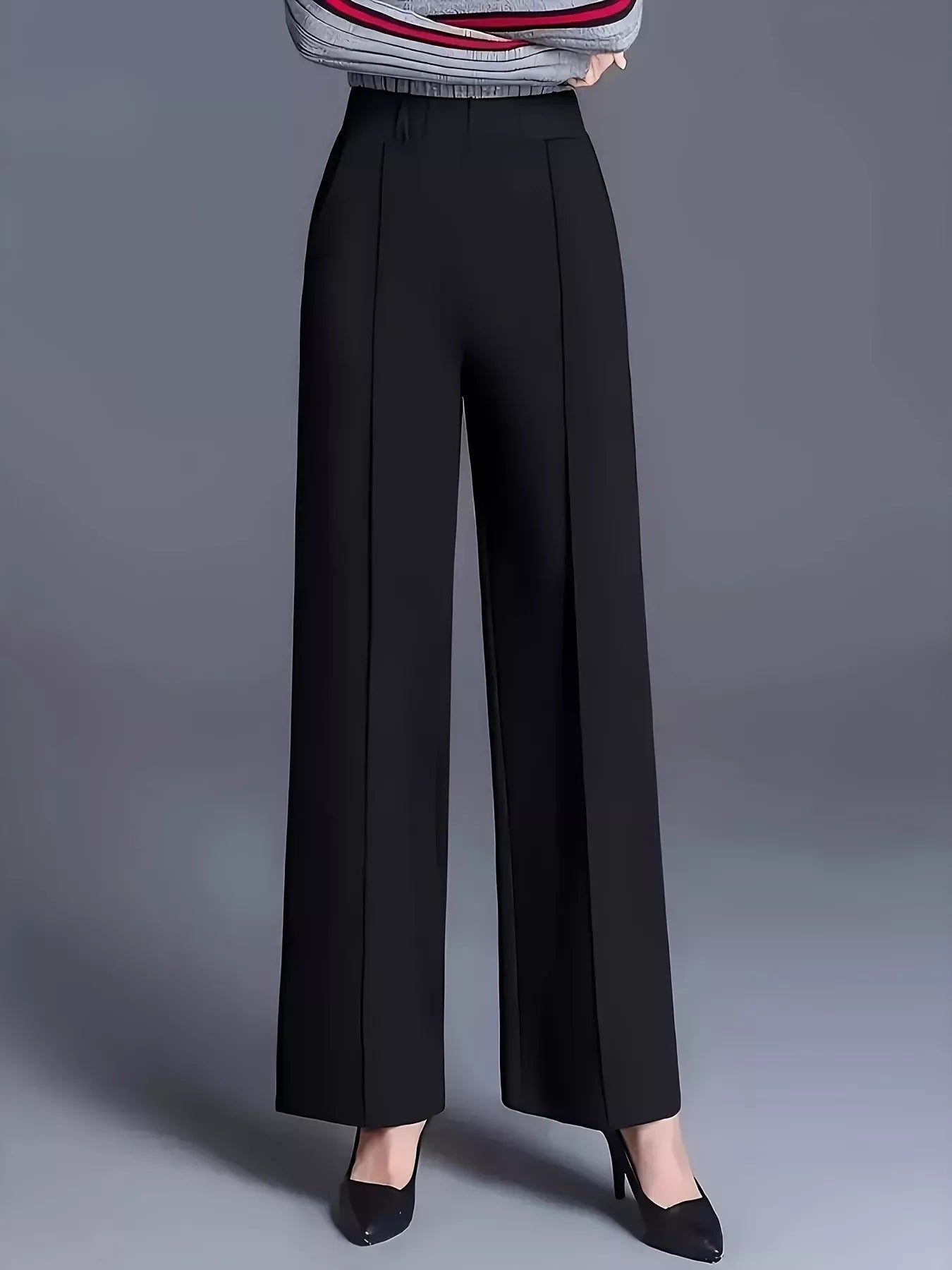 High-Waisted Wide Leg Pants Dress Pants Black / S The Nichole Collection