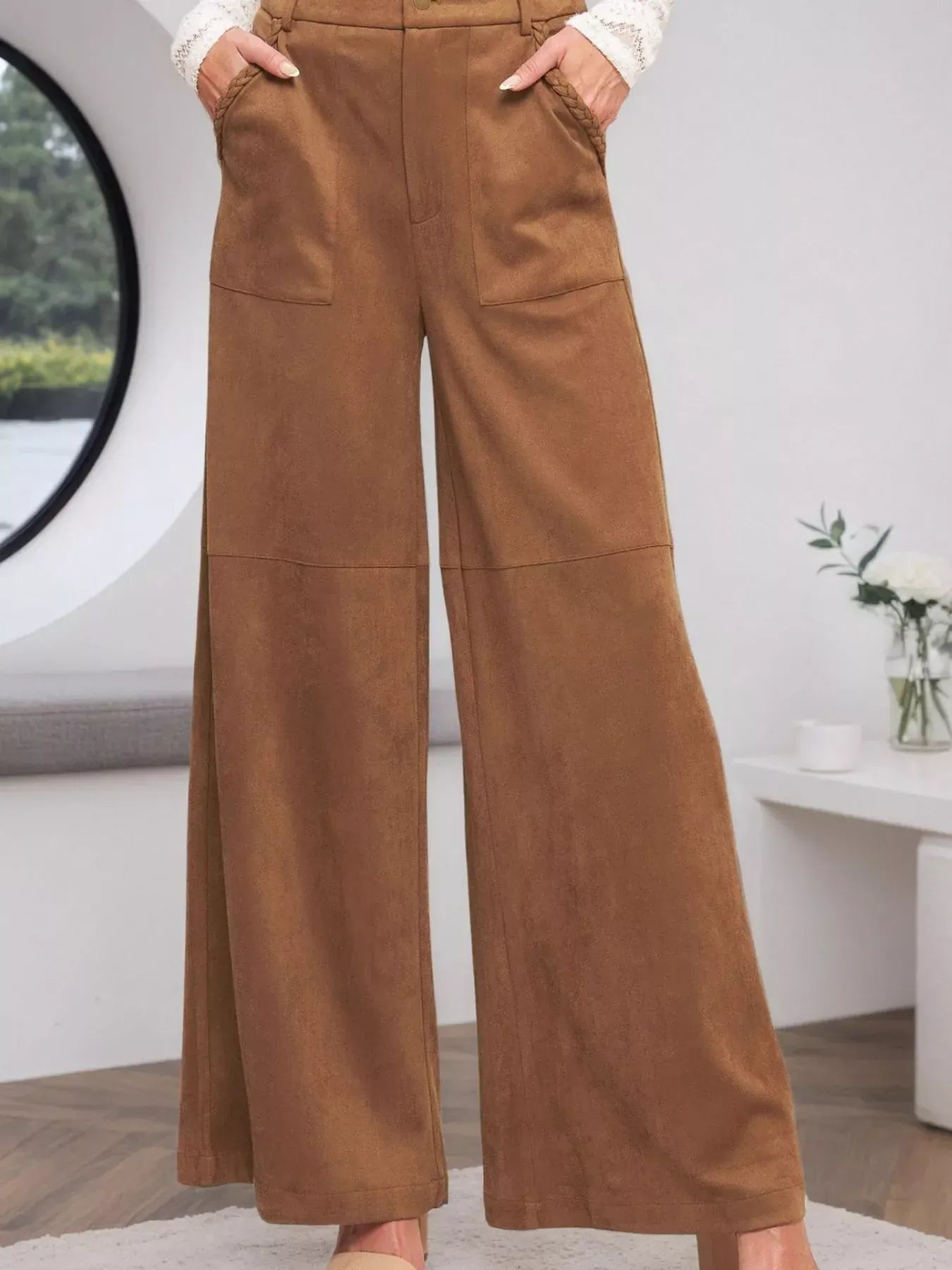 High-Waisted Wide Leg Pants Dress Pants Camel / S The Nichole Collection