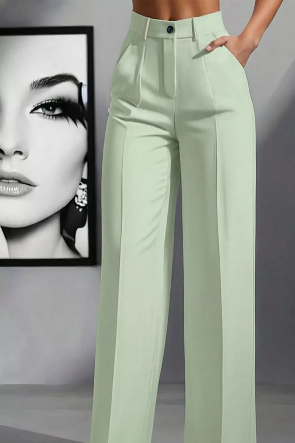 High-Waisted Wide-Leg Pants Gum Leaf / S The Nichole Collection - Official Site