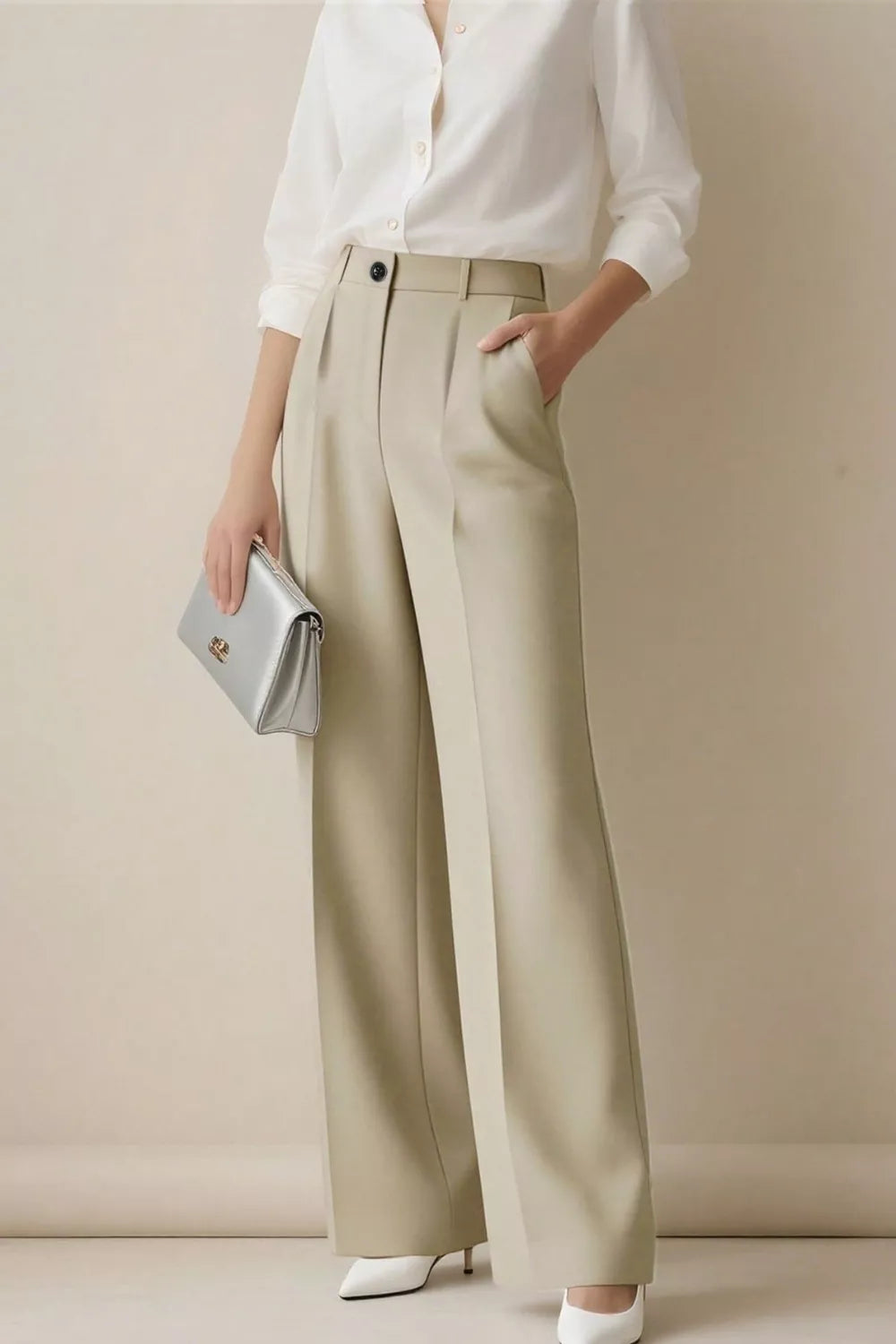 High-Waisted Wide-Leg Pants Beige / S The Nichole Collection - Official Site