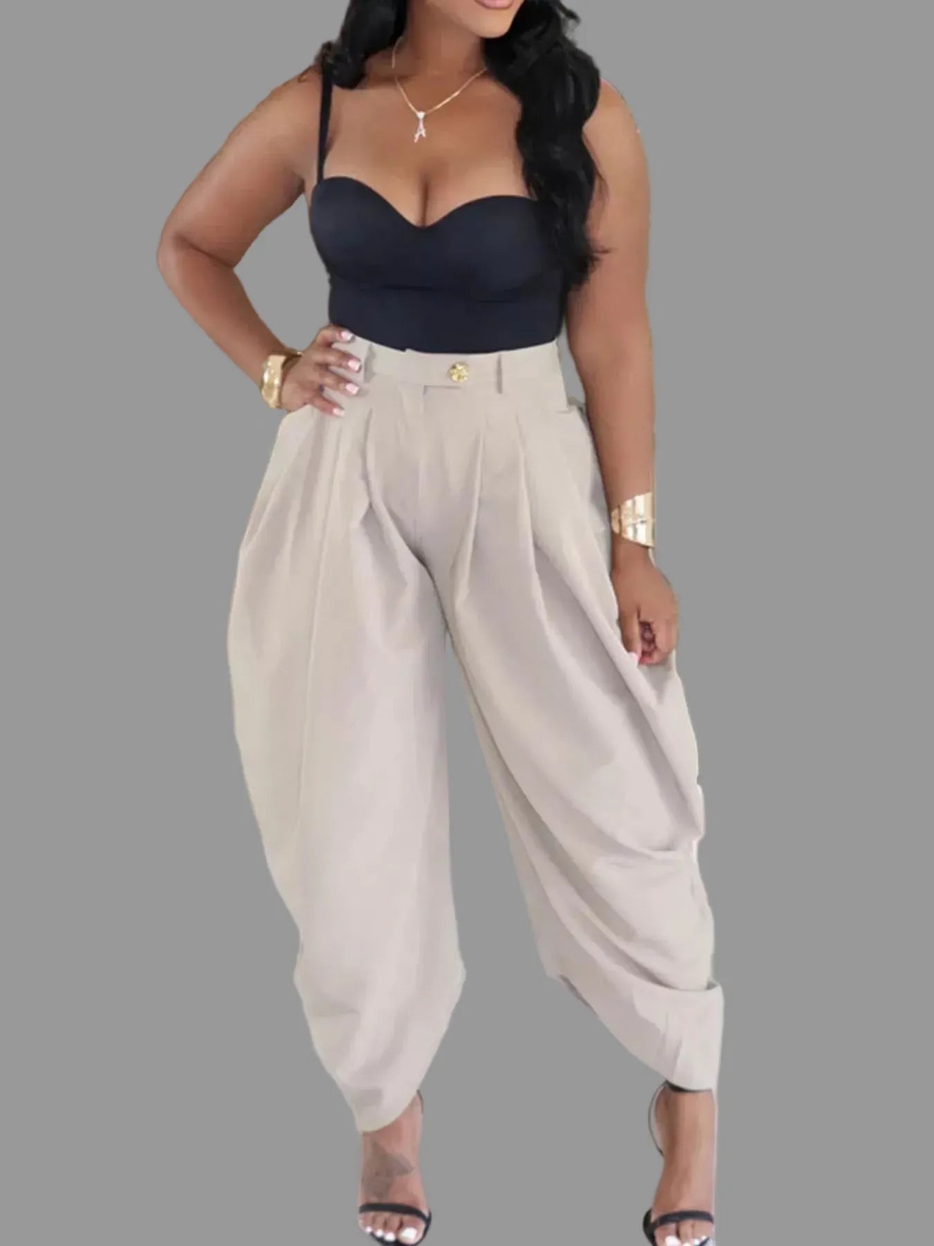 High-Waisted Wide Leg Pleated Pants Light Khaki / S The Nichole Collection