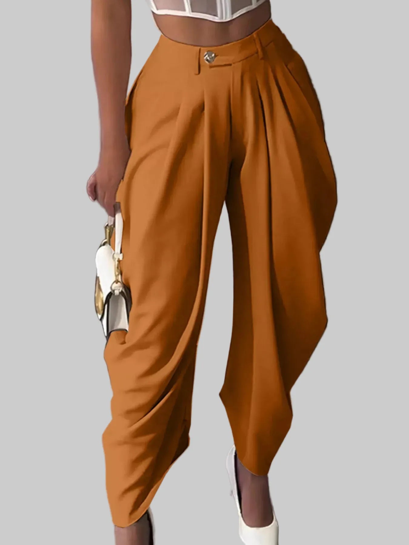 High-Waisted Wide Leg Pleated Pants Orange / S The Nichole Collection