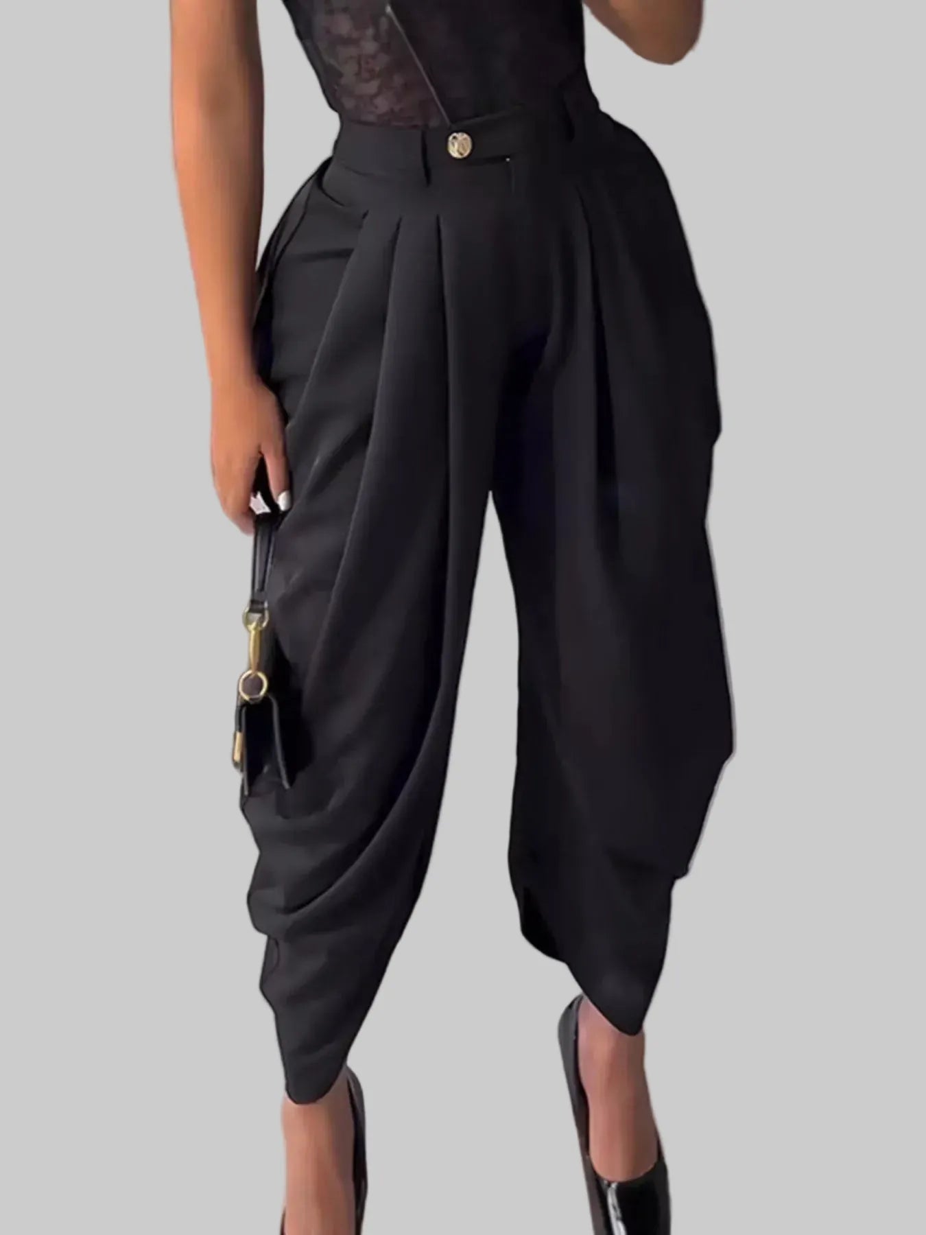 High-Waisted Wide Leg Pleated Pants Black / S The Nichole Collection