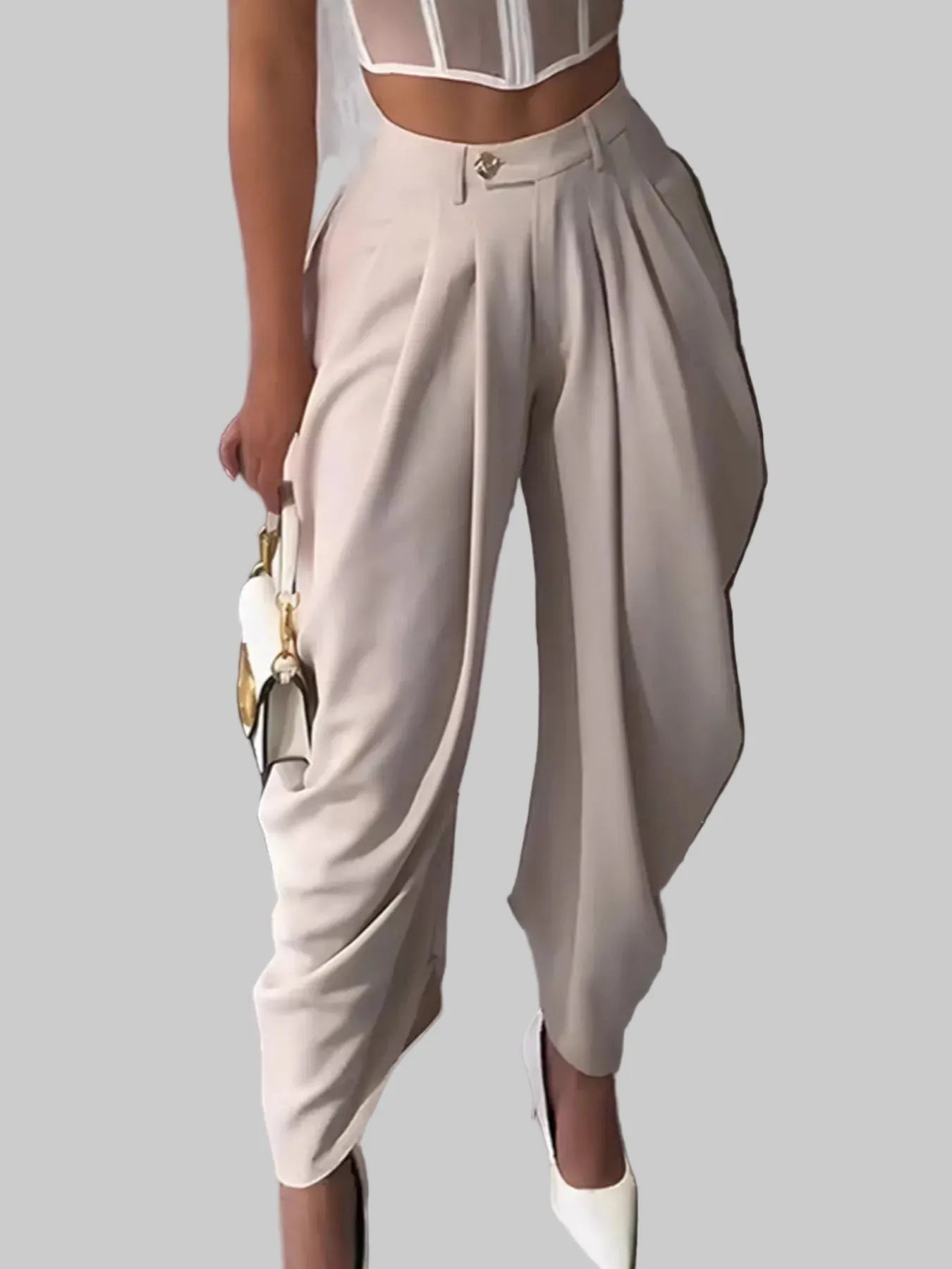 High-Waisted Wide Leg Pleated Pants Apricot / S The Nichole Collection