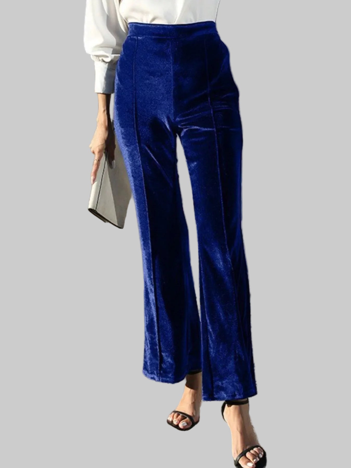 High-Waisted Wide Leg Velvet Pants Blue / S The Nichole Collection