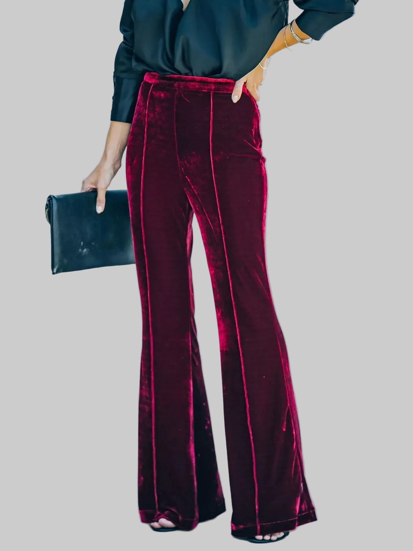 High-Waisted Wide Leg Velvet Pants Red / S The Nichole Collection