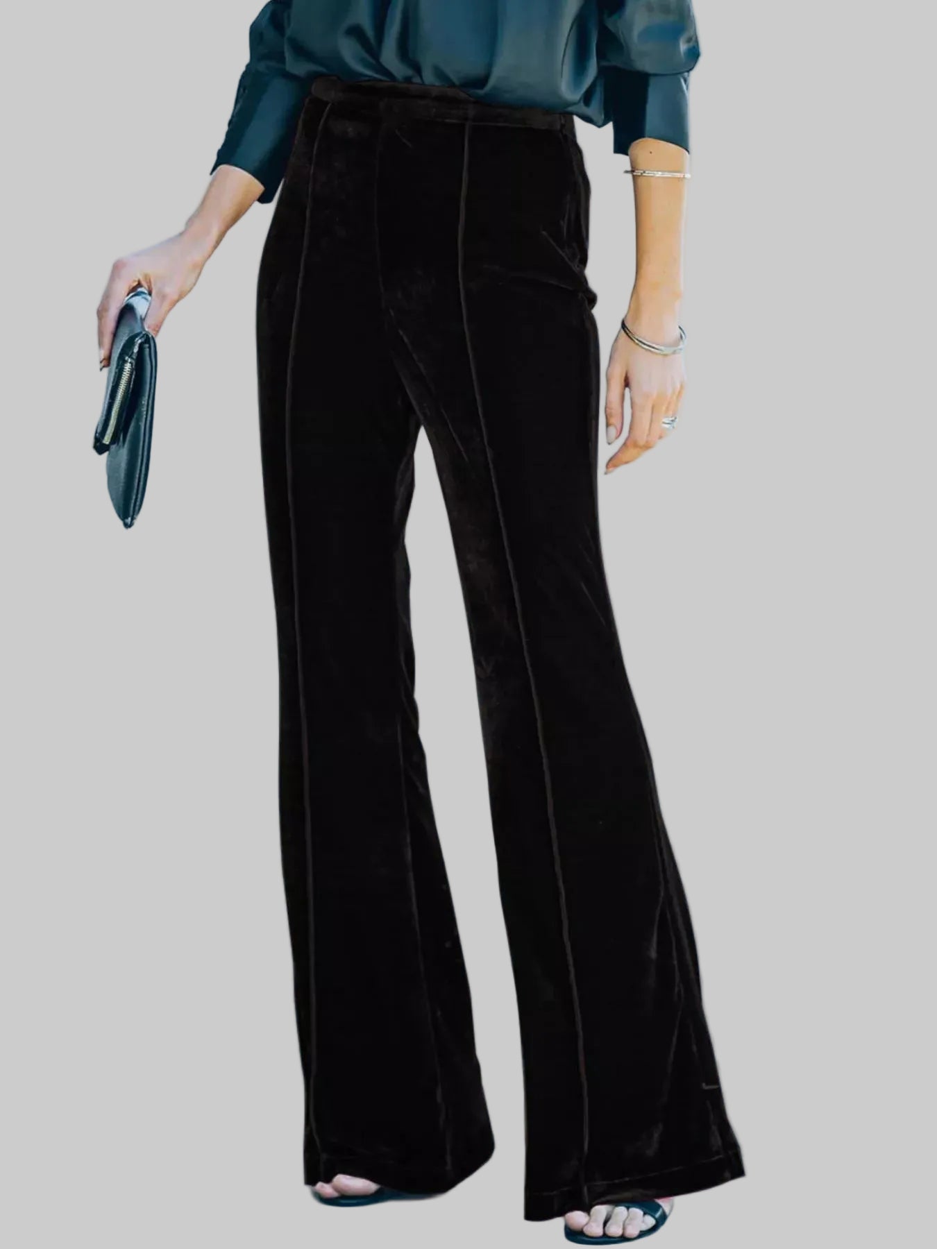 High-Waisted Wide Leg Velvet Pants Black / S The Nichole Collection