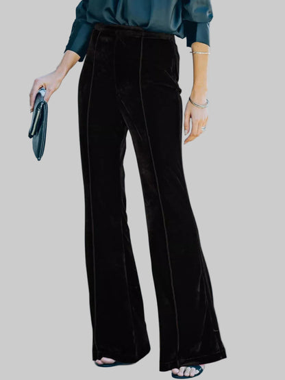 High-Waisted Wide Leg Velvet Pants Black / S The Nichole Collection
