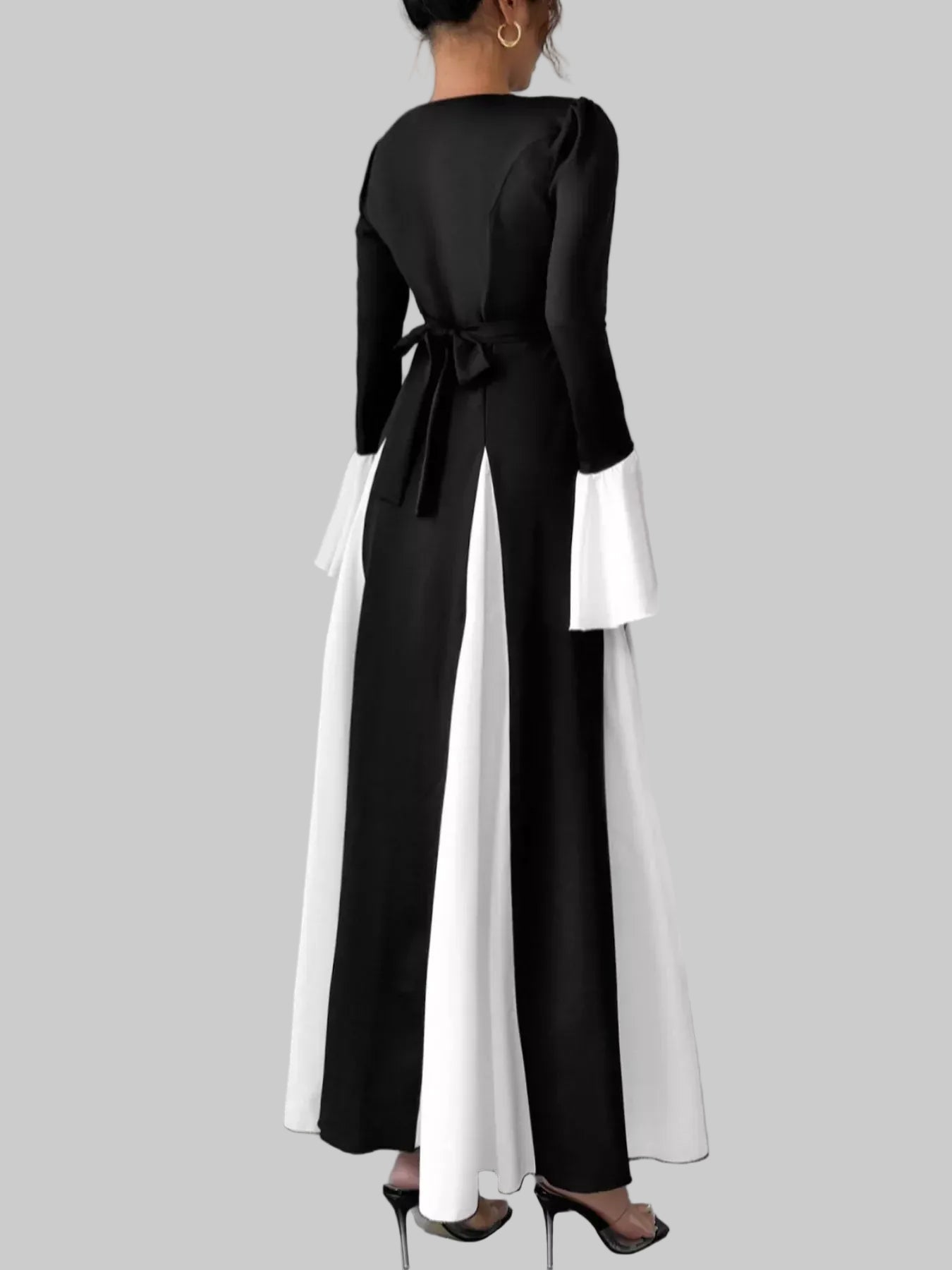Holiday Black and White Flare Sleeve Maxi Dress The Nichole Collection
