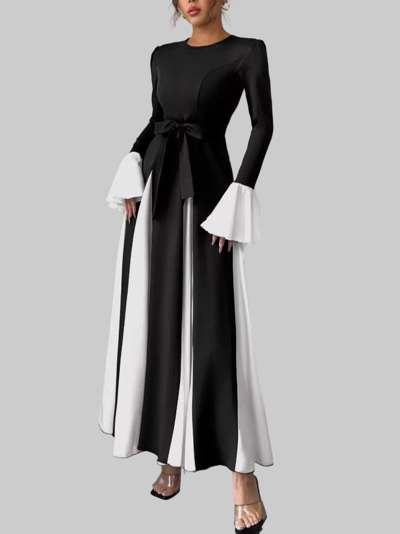 Holiday Black and White Flare Sleeve Maxi Dress The Nichole Collection
