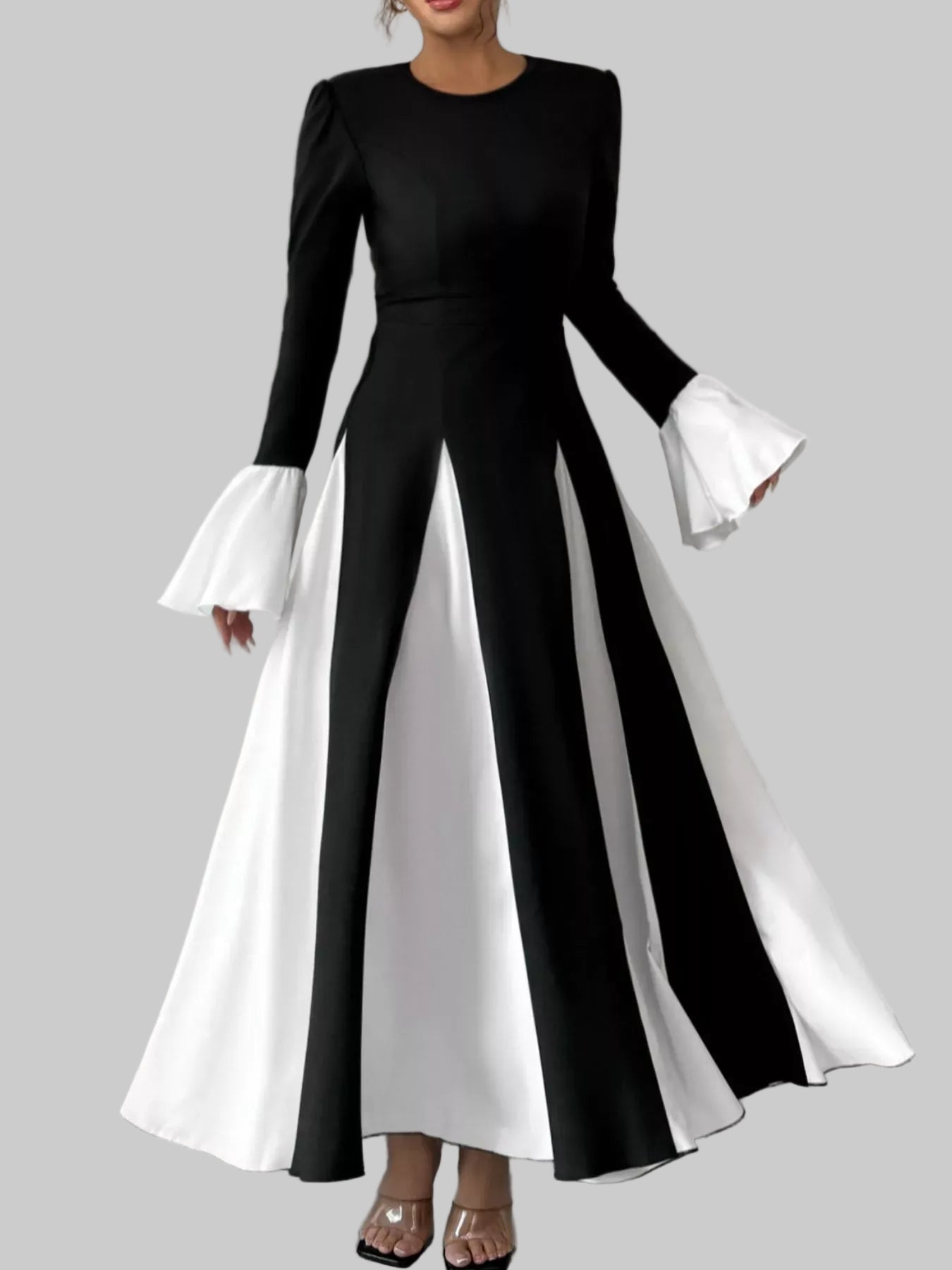 Holiday Black and White Flare Sleeve Maxi Dress The Nichole Collection