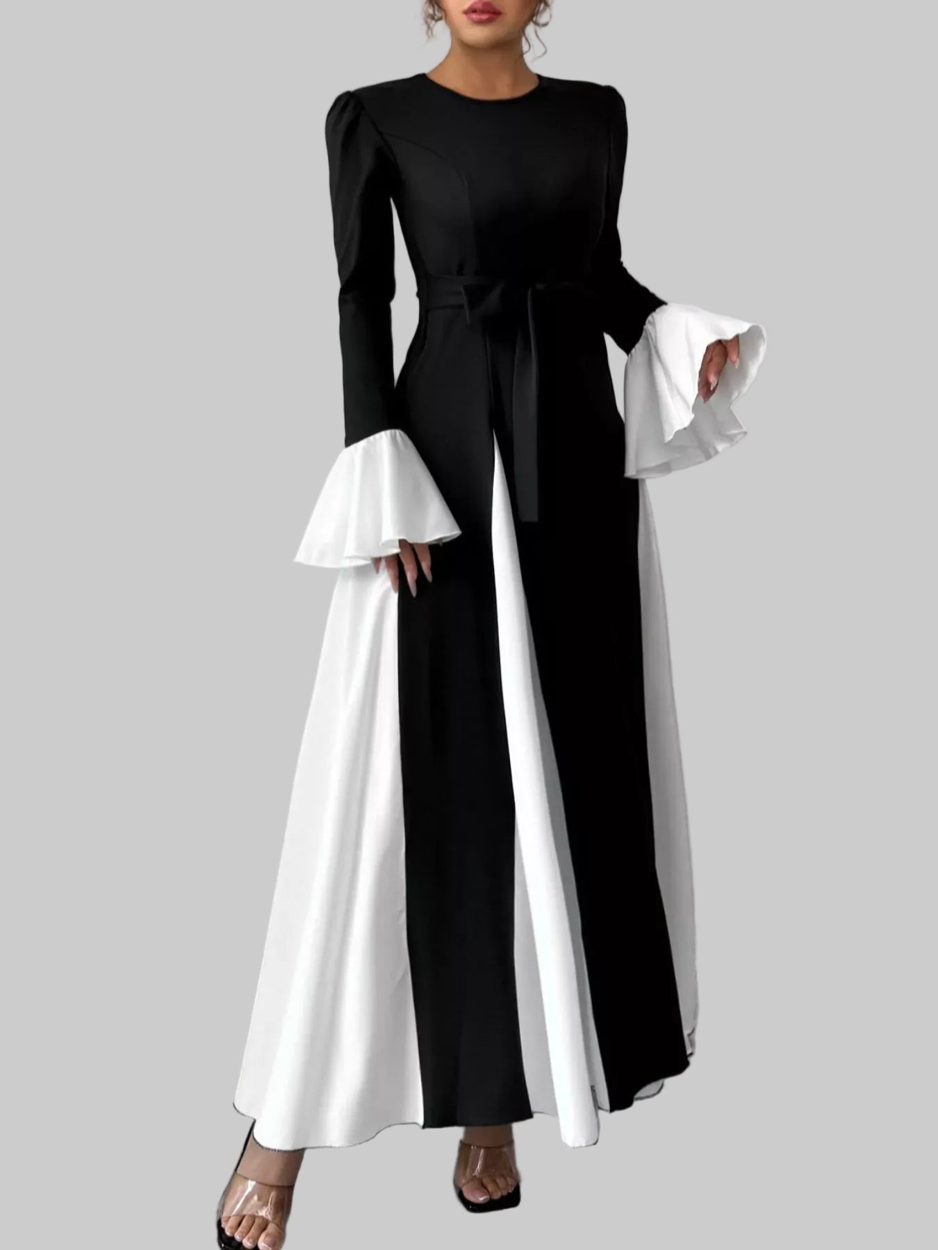 Holiday Black and White Flare Sleeve Maxi Dress The Nichole Collection