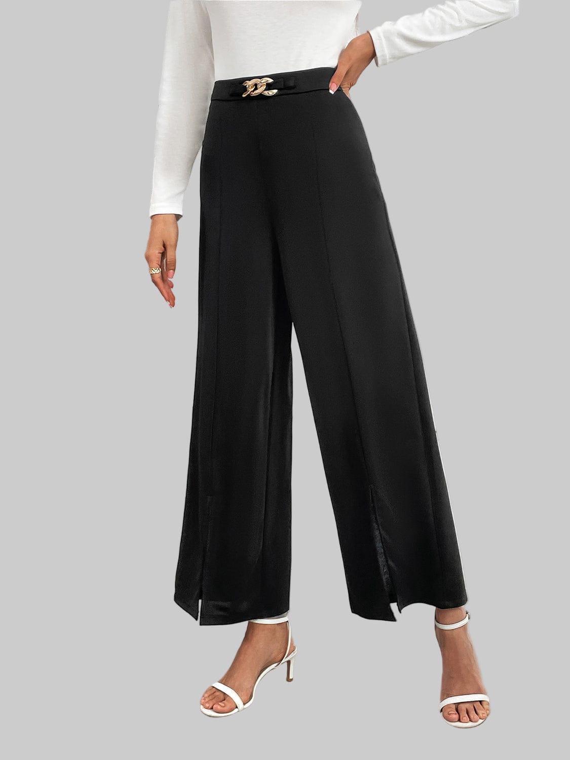 Honey Chain Detail Slit Straight Pants Dress Pants The Nichole Collection