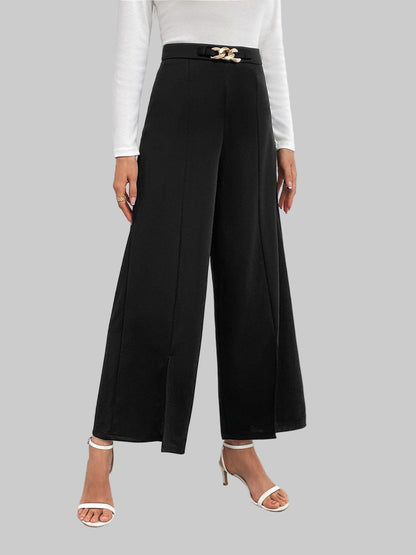 Honey Chain Detail Slit Straight Pants Dress Pants Black / S The Nichole Collection