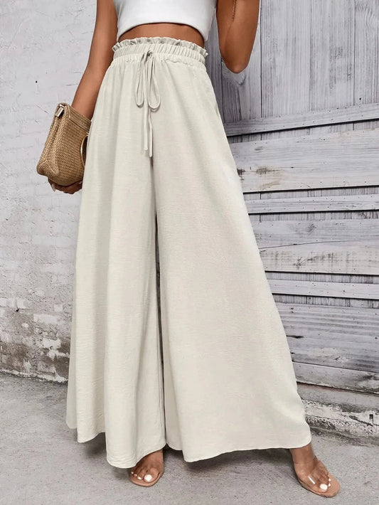 Honey Tied High Waist Wide Leg Pants Beige / S The Nichole Collection