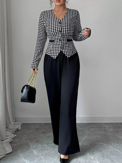 Houndstooth Blazer & Wide Leg Pants Set Women's Sets The Nichole Collection