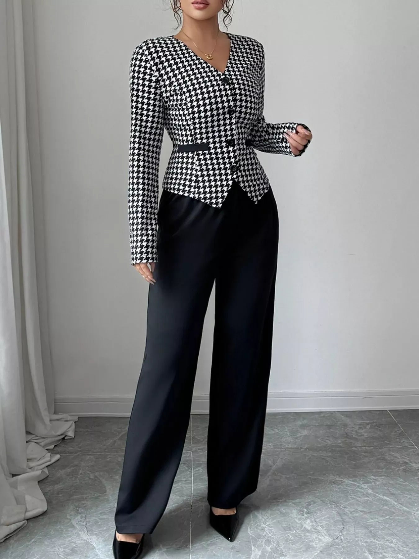 Houndstooth Blazer & Wide Leg Pants Set Women's Sets The Nichole Collection