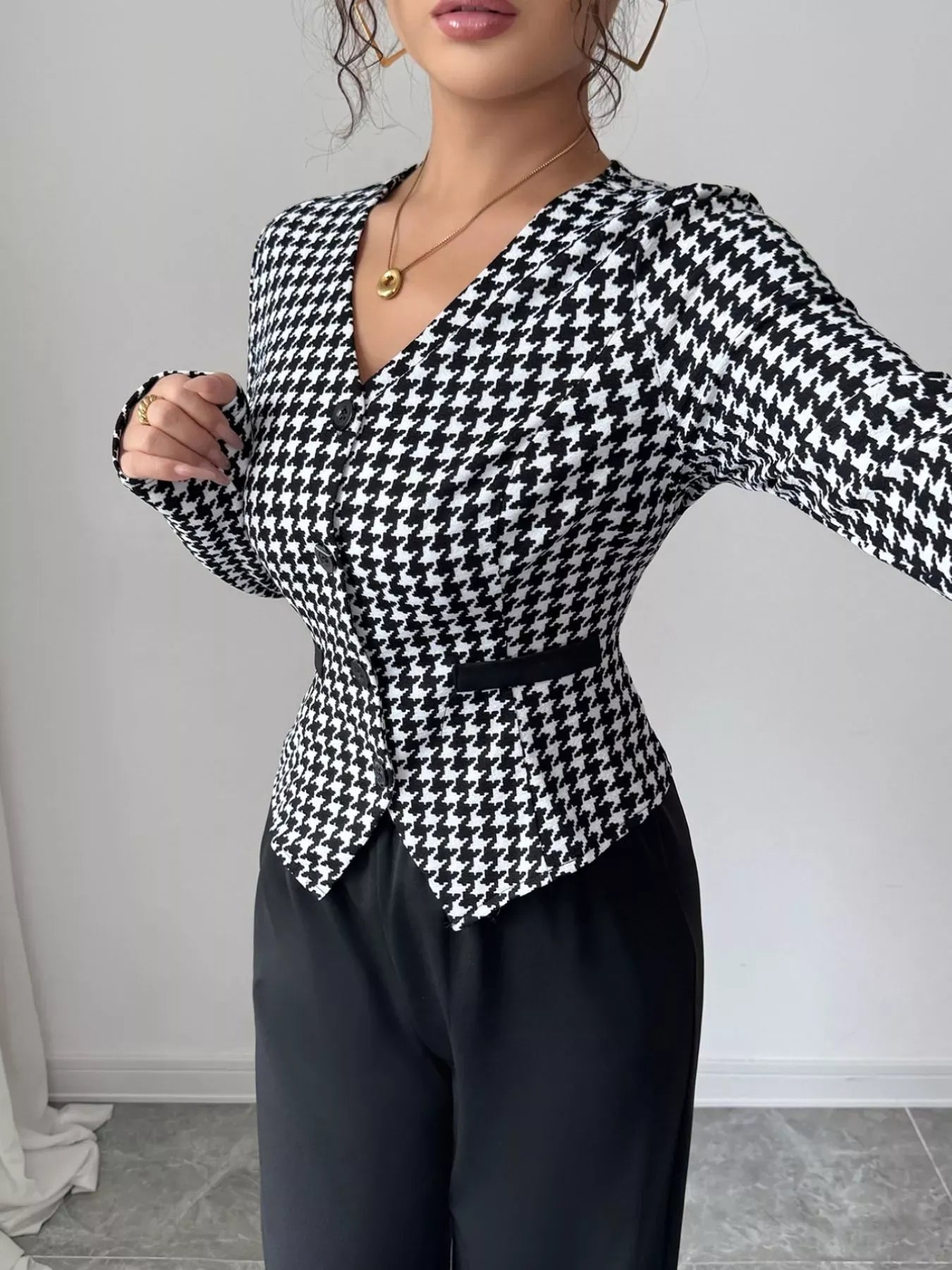 Houndstooth Blazer & Wide Leg Pants Set Women's Sets The Nichole Collection