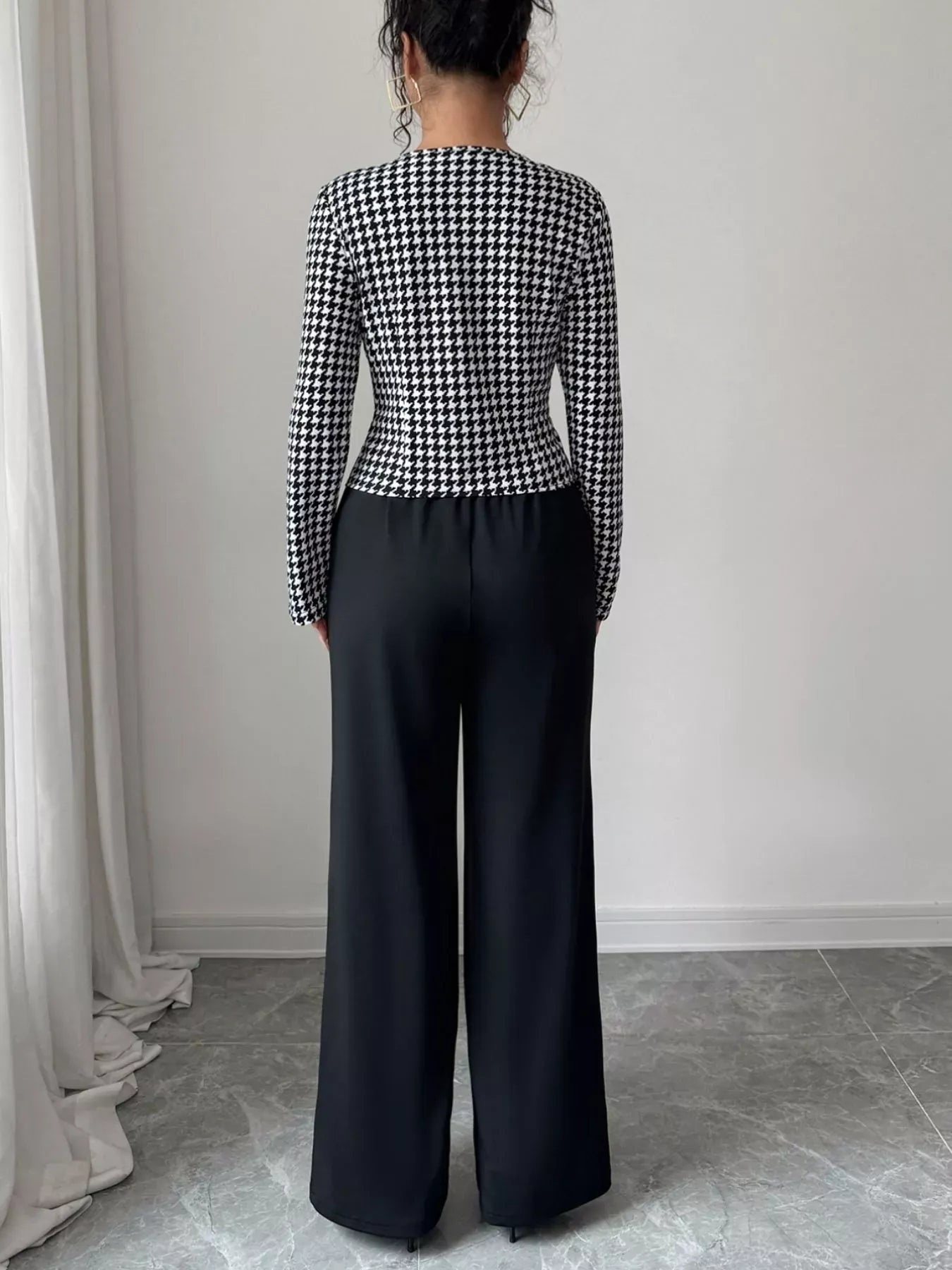 Houndstooth Blazer & Wide Leg Pants Set Women's Sets The Nichole Collection
