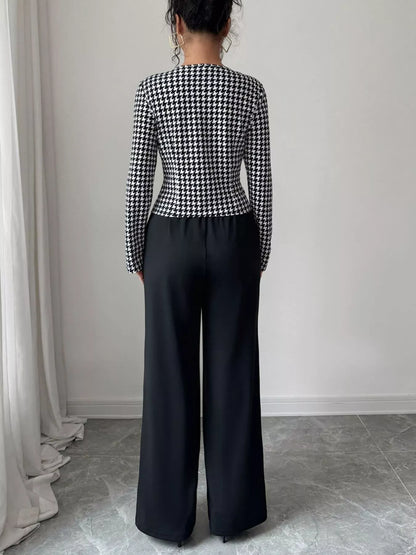 Houndstooth Blazer & Wide Leg Pants Set Women's Sets The Nichole Collection