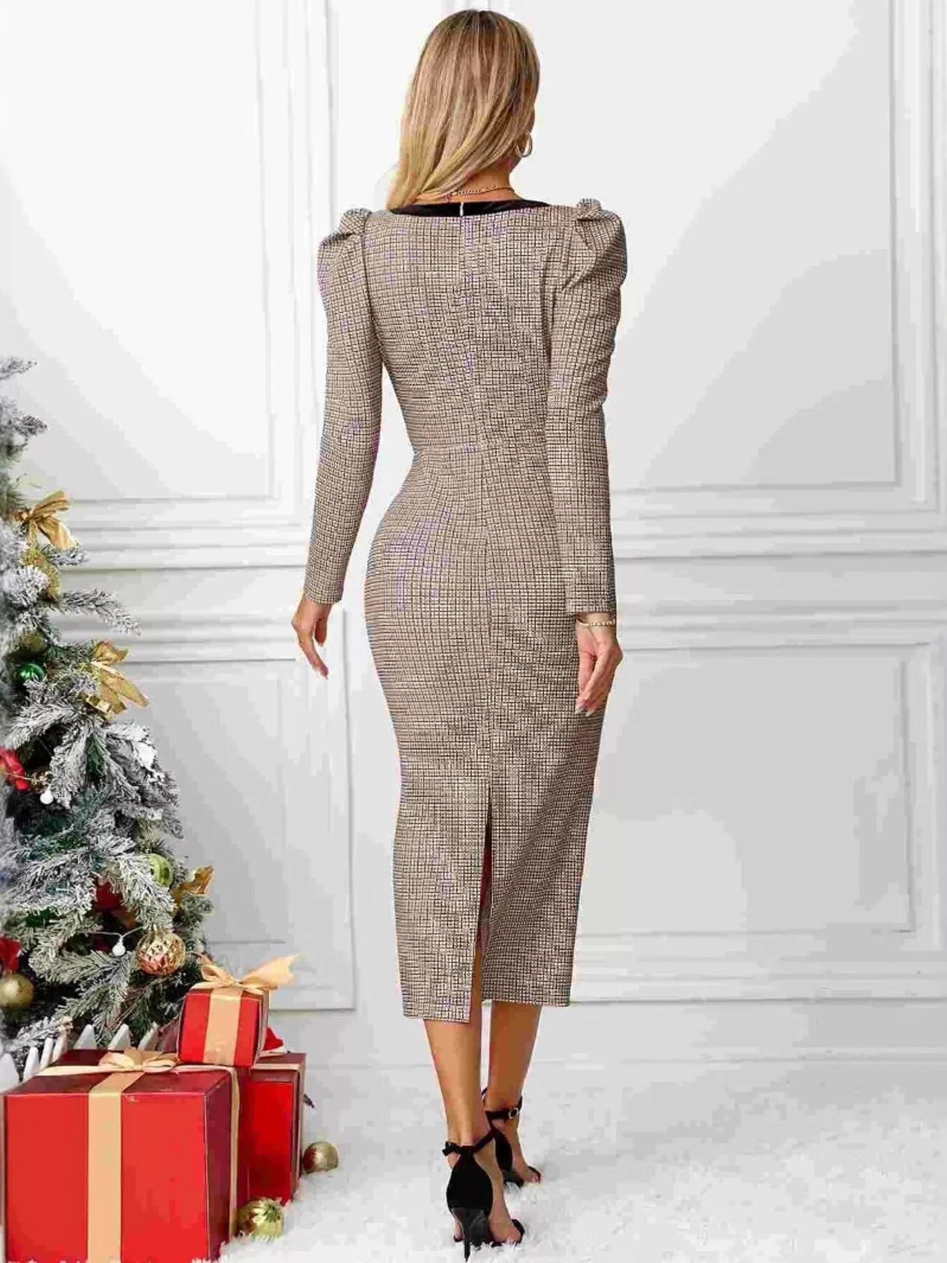Houndstooth Bow Square Neck Dress Dresses The Nichole Collection