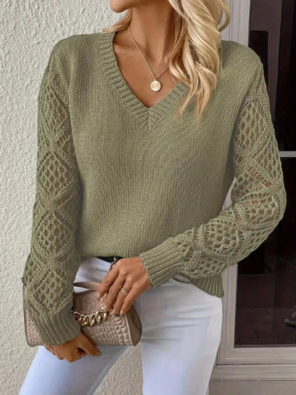 Icon Openwork V-Neck Sweater Sweaters The Nichole Collection