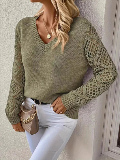Icon Openwork V-Neck Sweater Sweaters The Nichole Collection