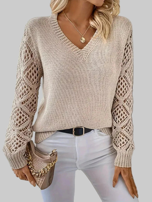 Icon Openwork V-Neck Sweater Sweaters The Nichole Collection