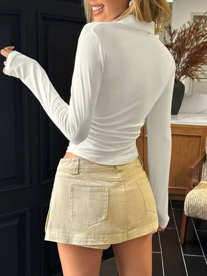 Johnny Collar Long Sleeve T-Shirt Shirts & Tops The Nichole Collection