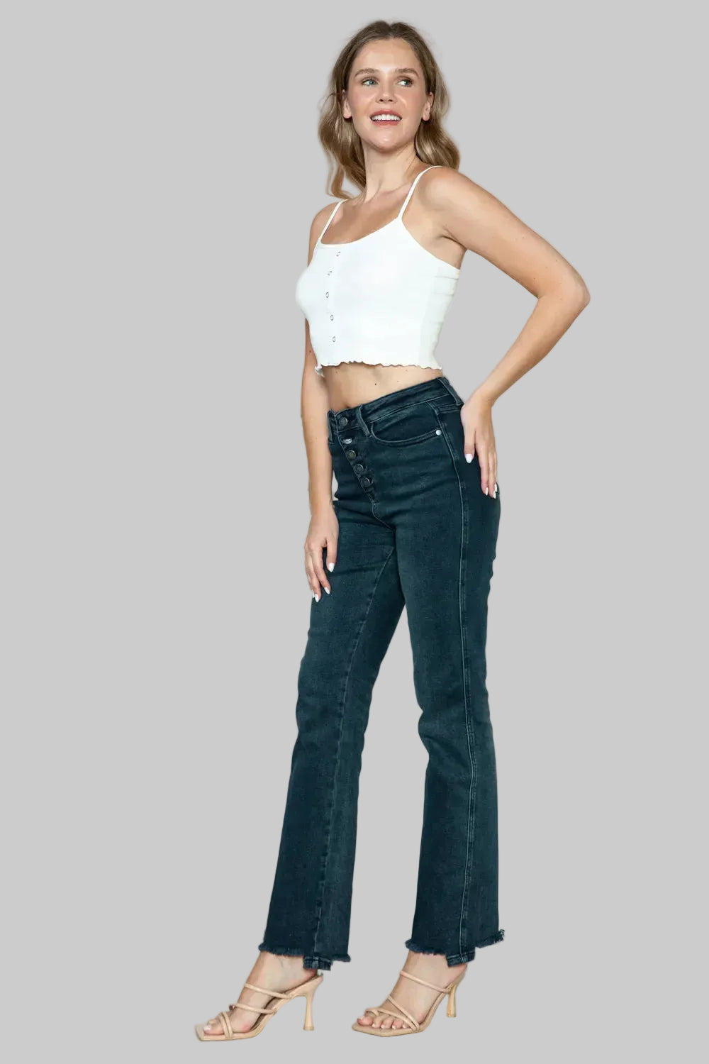 Judy Blue Button Fly Hem Destroy Straight Jeans The Nichole Collection - Official Site