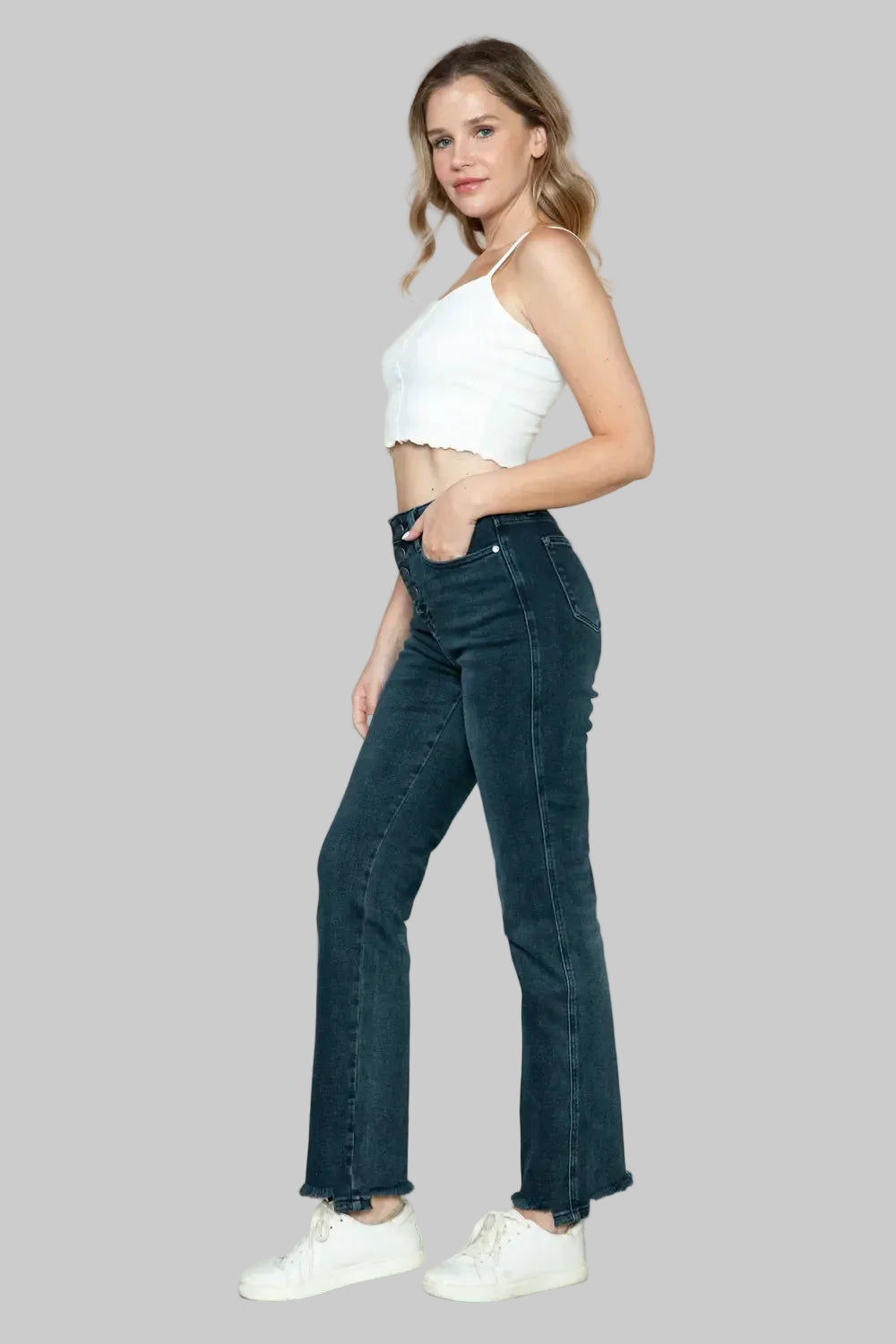Judy Blue Button Fly Hem Destroy Straight Jeans The Nichole Collection - Official Site