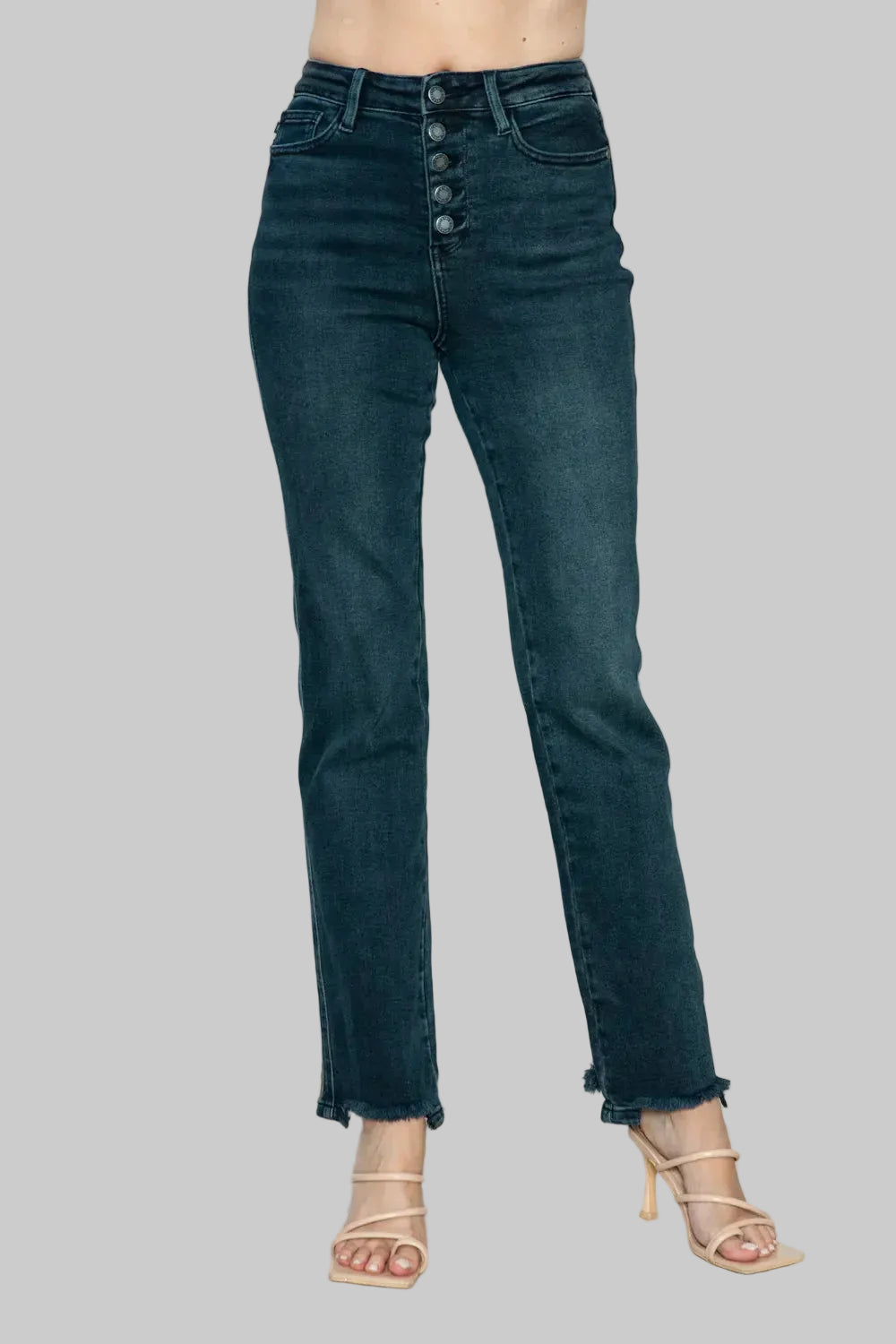 Judy Blue Button Fly Hem Destroy Straight Jeans Dark / 0(24) The Nichole Collection - Official Site