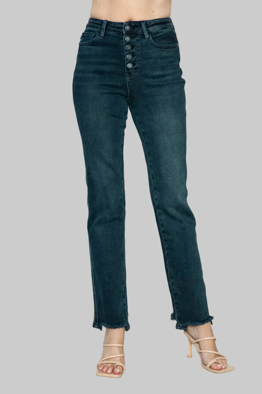 Judy Blue Button Fly Hem Destroy Straight Jeans Dark / 0(24) The Nichole Collection - Official Site