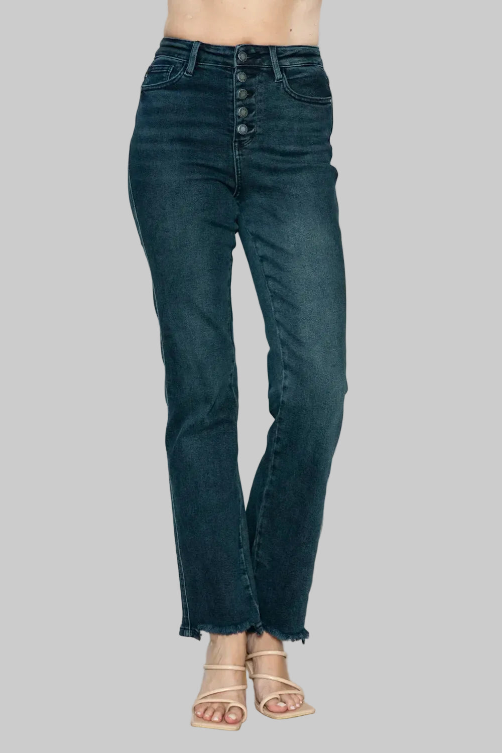 Judy Blue Button Fly Hem Destroy Straight Jeans The Nichole Collection - Official Site