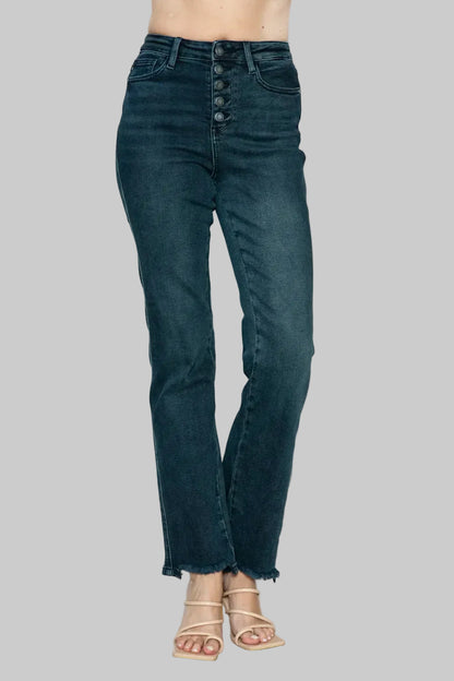 Judy Blue Button Fly Hem Destroy Straight Jeans The Nichole Collection - Official Site