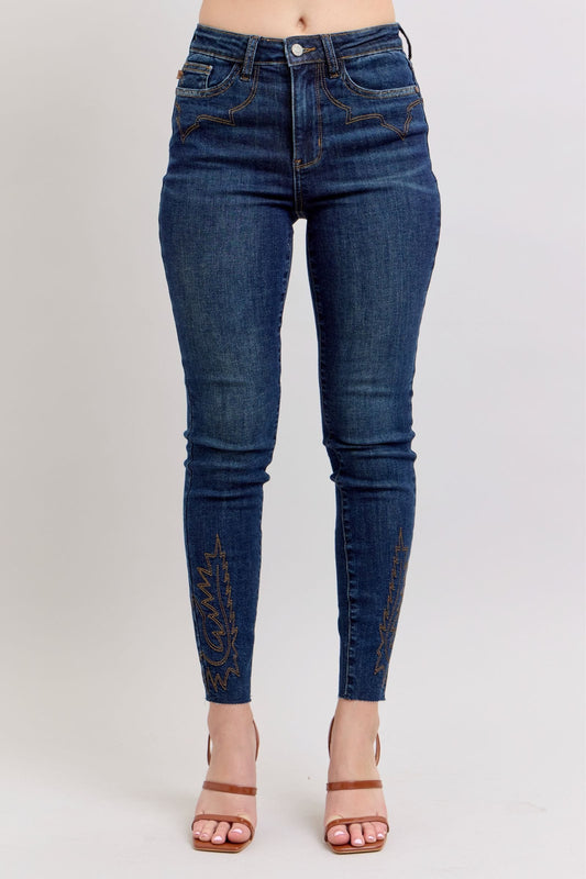 Judy Blue Embroidered High Rise Skinny Jeans Dark / 0(24) The Nichole Collection