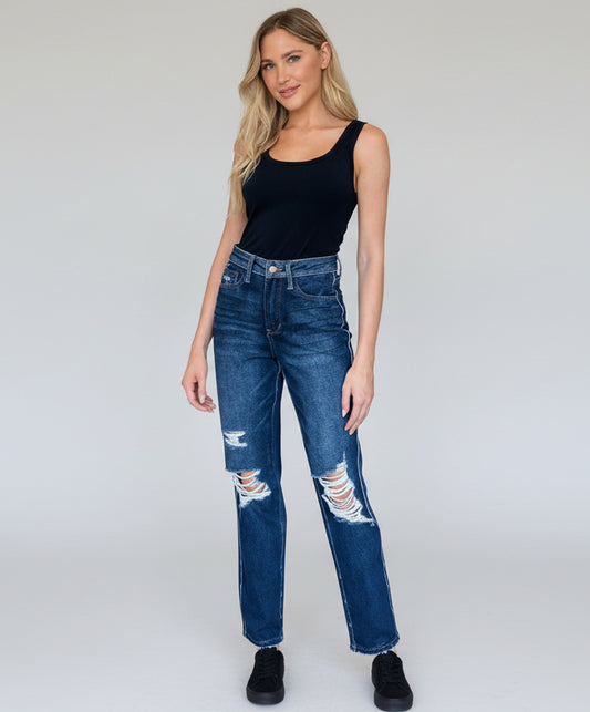 Judy Blue High Waist Rigid Straight Jeans Dark Blue / 0/24 Judy Blue The Nichole Collection