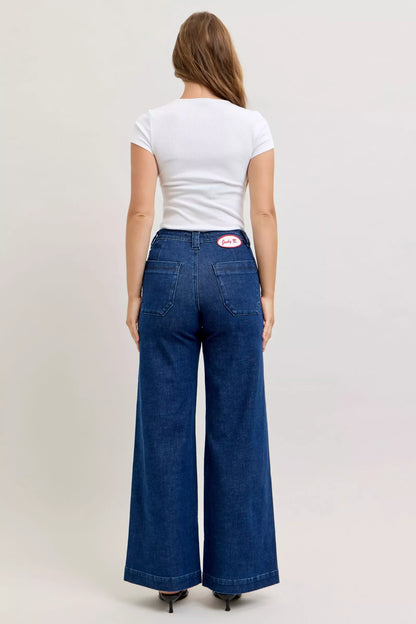 Judy Blue High-Waisted Retro Wide Jeans with Patch Pkts & Twisted Seams The Nichole Collection - Official Site
