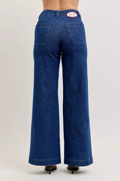 Judy Blue High-Waisted Retro Wide Jeans with Patch Pkts & Twisted Seams The Nichole Collection - Official Site