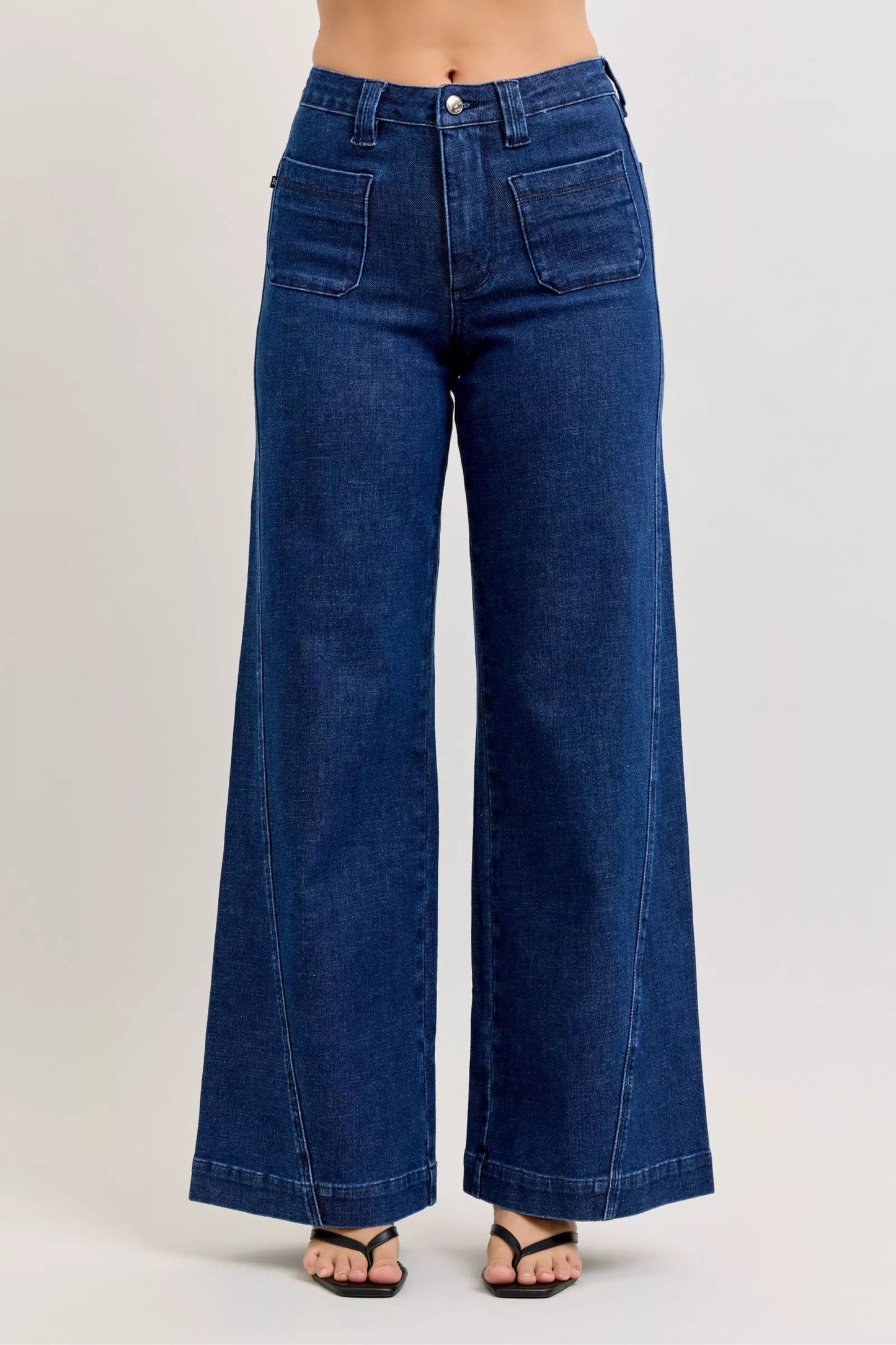 Judy Blue High-Waisted Retro Wide Jeans with Patch Pkts & Twisted Seams The Nichole Collection - Official Site