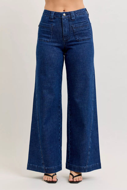 Judy Blue High-Waisted Retro Wide Jeans with Patch Pkts & Twisted Seams The Nichole Collection - Official Site