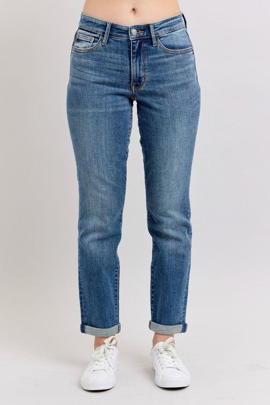 Judy Blue Mid Rise Skinny Cuff Jeans with Pockets Dark / 1/25 The Nichole Collection