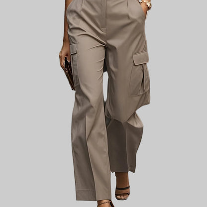 Khaki High-Waist Wide Leg Cargo Trousers The Nichole Collection